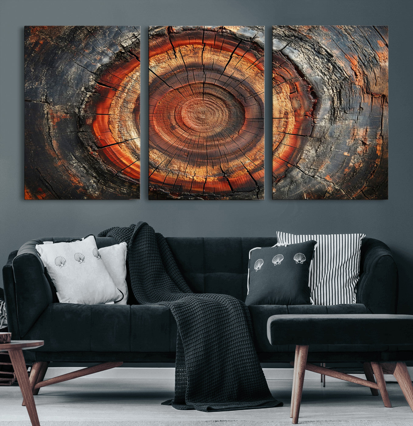 82212-MGV-CV-60X30-3P-Wood Grain Canvas Wall Art - Framed Abstract Tree Ring Framed Wall Art, Wood Grain Canvas Wall