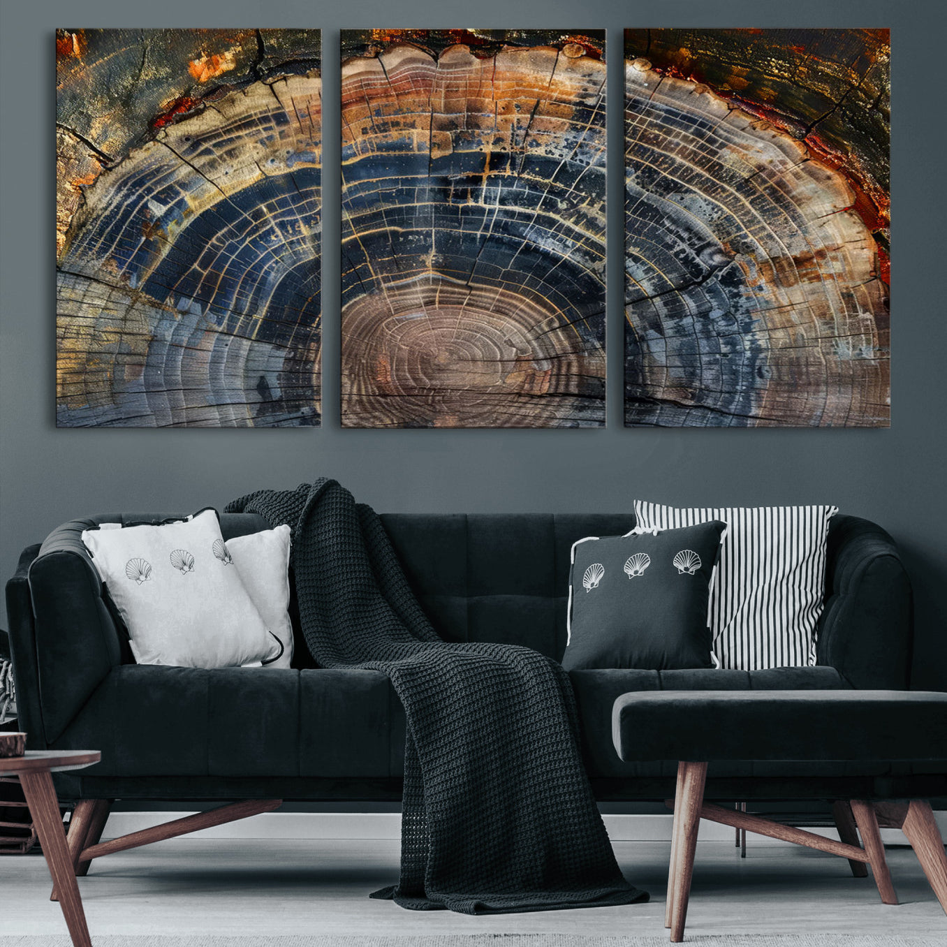 16193-MGV-CV-36X24 - Framed Wood Tree Ring Wall Art - Abstract Colorful Wood Ring Wall Decor for Minimalist Home Decor