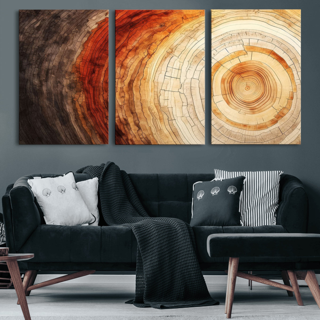 57529-MGV-CV-60X30-3P-Tree Ring Print on Canvas Wall Art, Tree Stump Print, Wood Wall Art Living Room, Abstract Natural