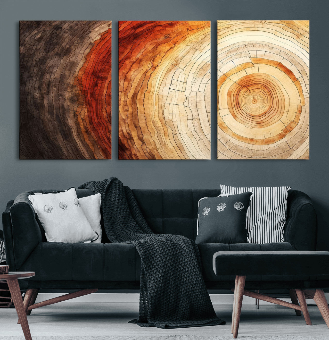 57529-MGV-CV-60X30-3P-Tree Ring Print on Canvas Wall Art, Tree Stump Print, Wood Wall Art Living Room, Abstract Natural