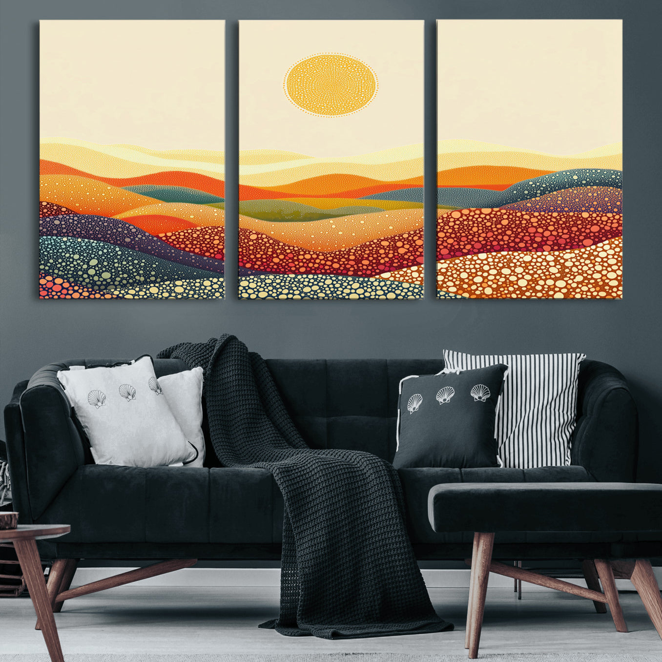 74226-MGV-CV-60X30-3P-YAYOI KUSAMA Colorful Dot Art Landscape Canvas - Framed Abstract Pointillism Inspired by Nature with