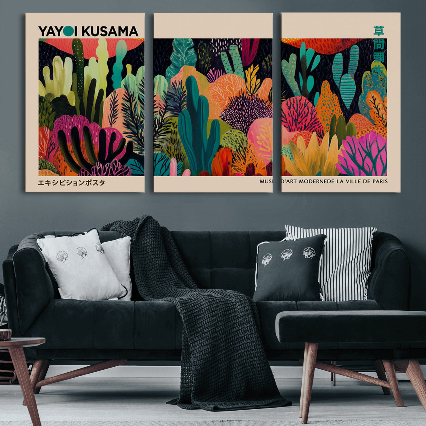 45711-MGV-CV-60X30-3P-Yayoi Kusama Wall Art Canvas Print, Abstract Art, Large Yayoi Kusama Framed Canvas Print, Japanese