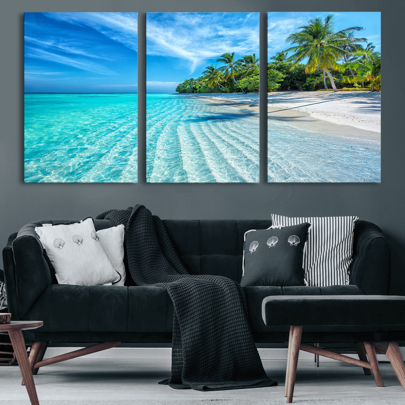 14788-MGV-CV-60X30-3P-Tropical Beach Wall Art Canvas Print - Serene Ocean Landscape with Crystal Clear Turquoise Water and