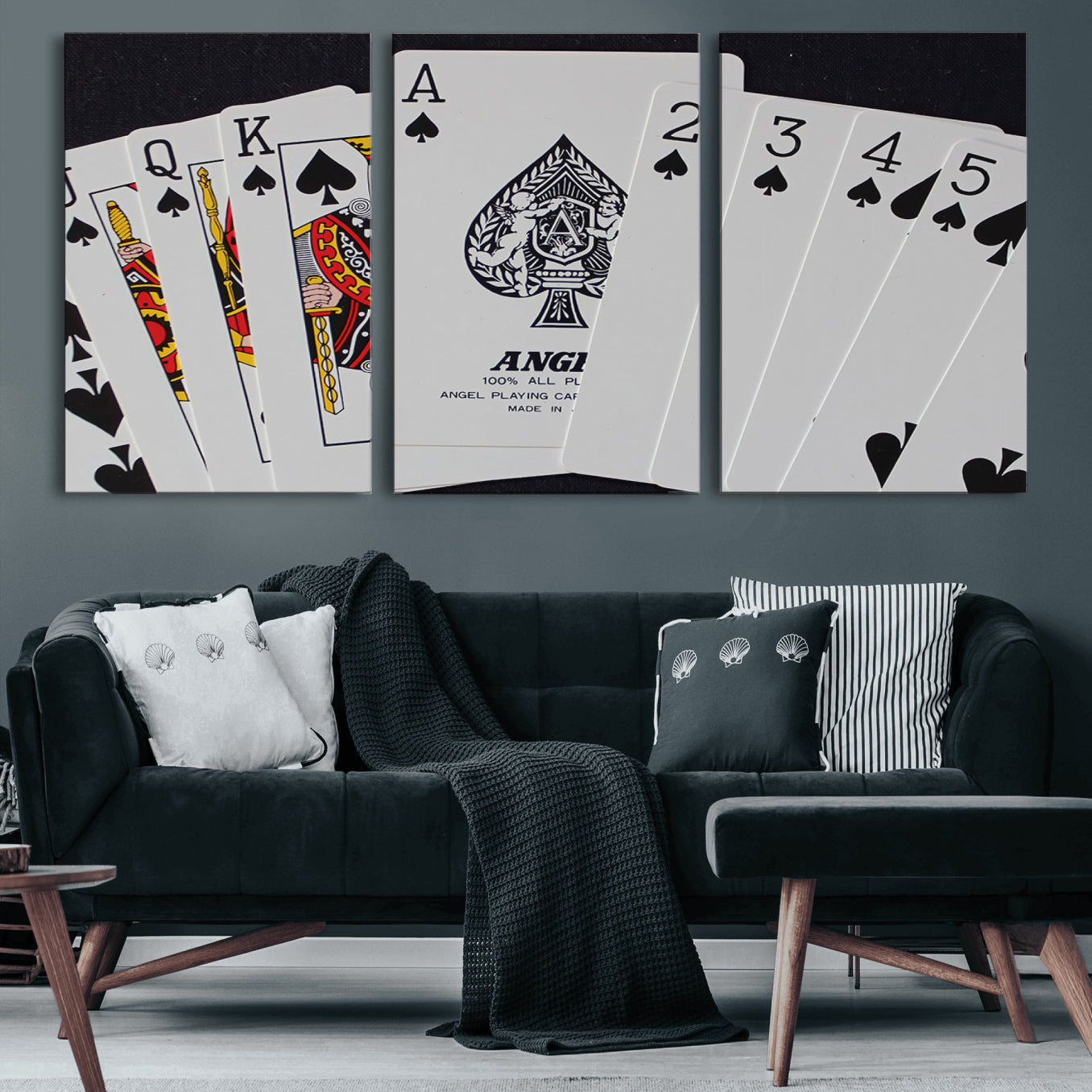 56787-MGV-CV-60X30-3P-Poker Wall Art - Playing Cards Canvas Wall Art Print - Ace of Spades and Royal Flush Design, Perfect