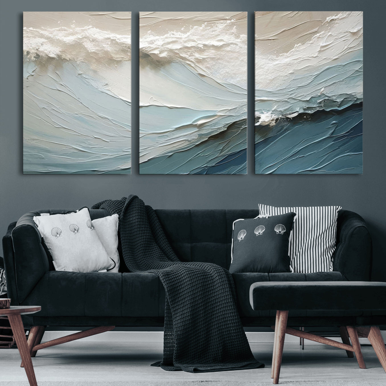 36946-MGV-CV-60X30-3P-Waves Abstract Wall Art Print, Modern Framed Abstract Canvas Print, Abstract Painting for Living
