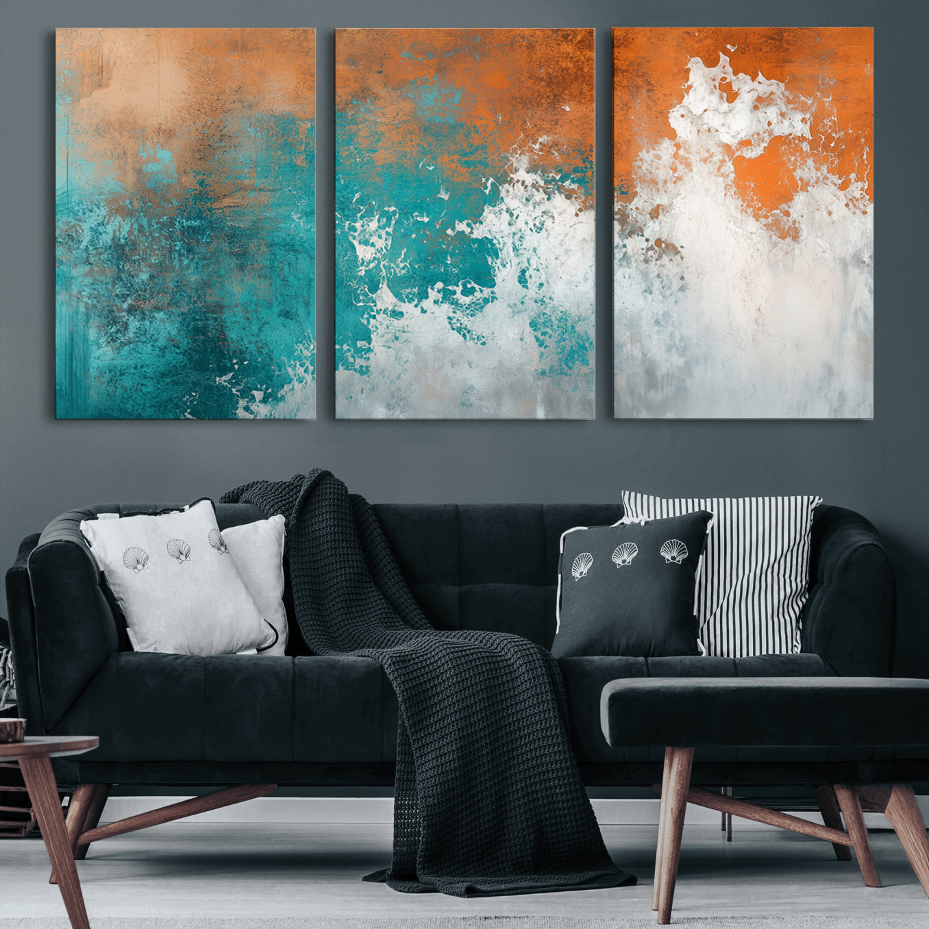 78127-MGV-CV-36X24-Vintage Abstract Print - Bold Teal and Orange Canvas Wall Art - Retro-Vintage Abstract Orange Canvas