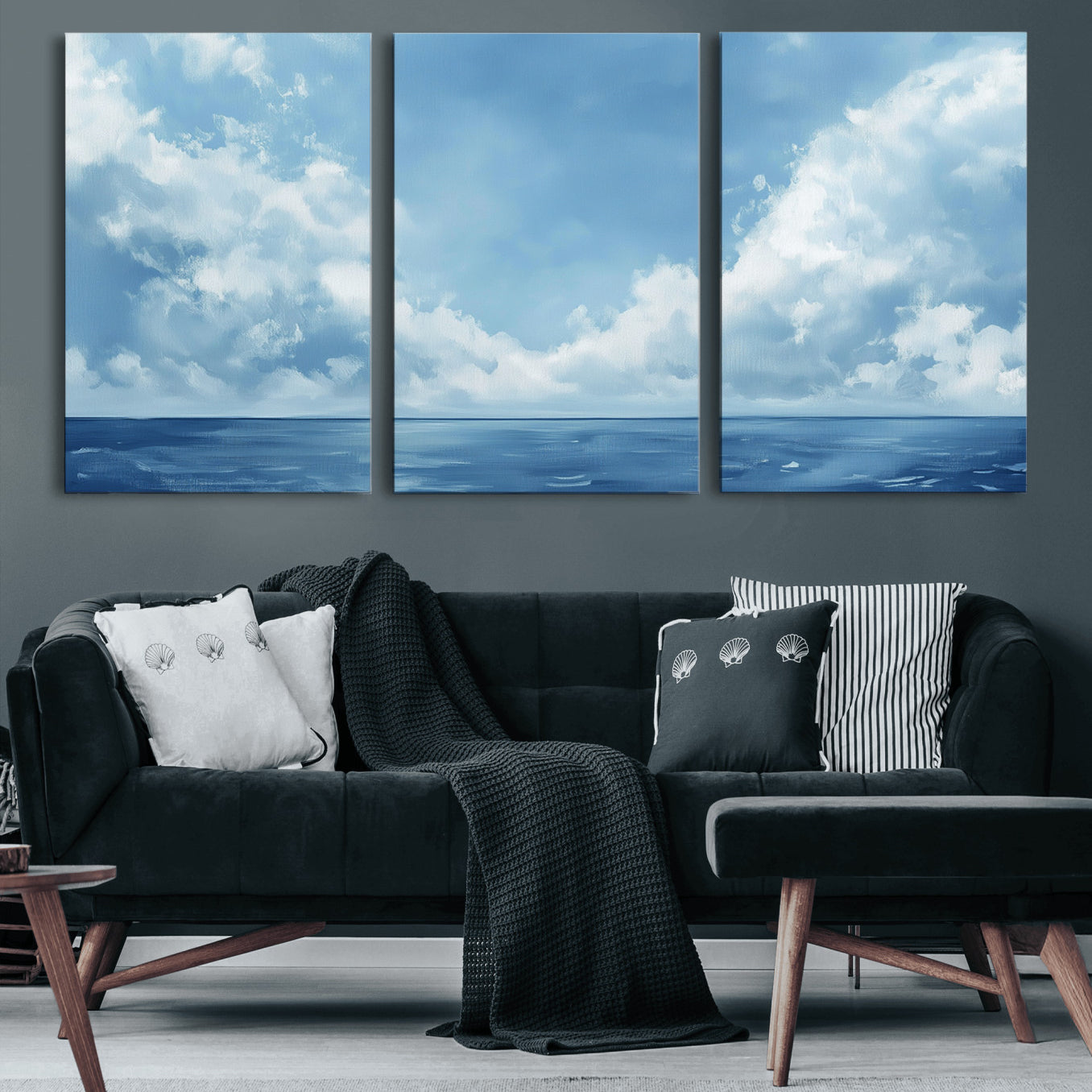 57554-MGV-CV-60X30-3P-Abstract Ocean Print Artwork- Serene Blue Ocean Canvas Wall Art - Minimalist Ocean and Sky Canvas