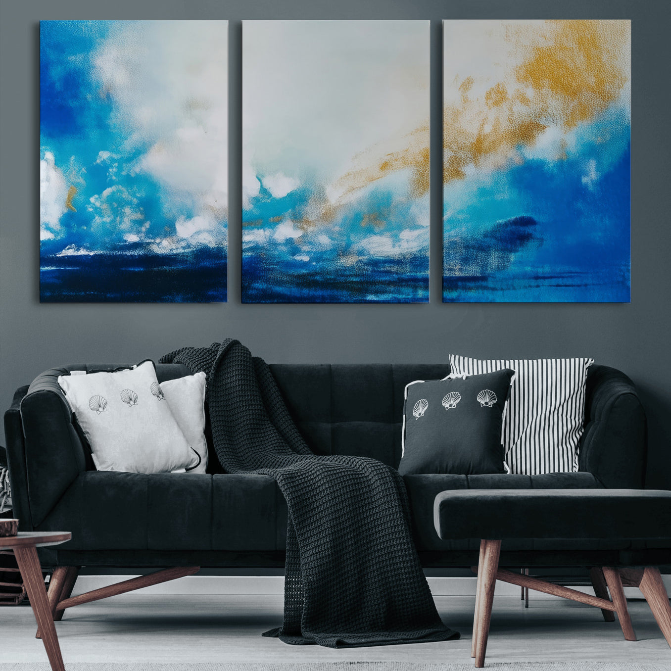 84745-MGV-CV-60X30-3P-Blue Abstract Print - Dynamic Ocean-Inspired Canvas Wall Art