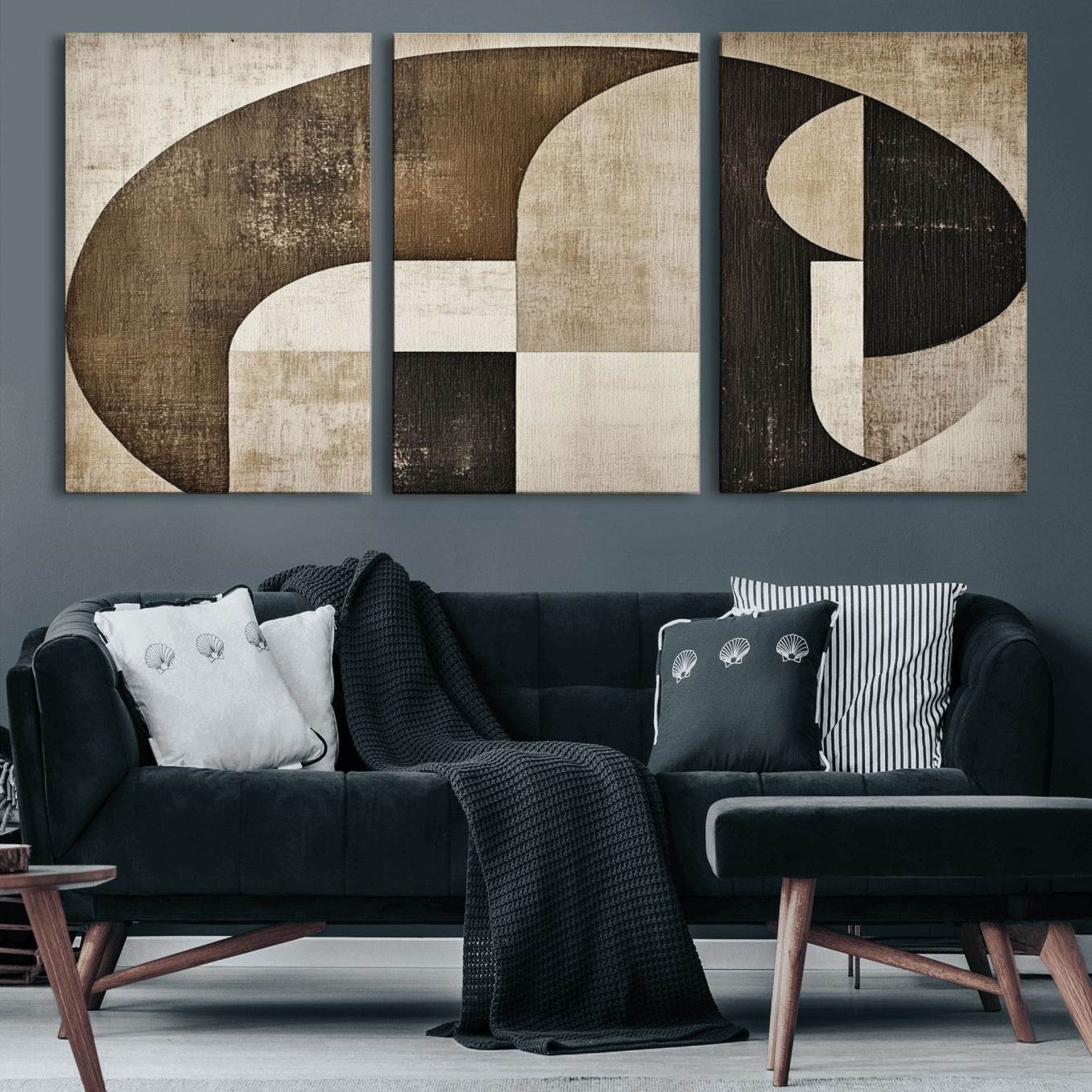 44796-MGV-CV-60X30-3P-Wabi Sabi Abstract Wall Art | Geometric Modern Minimalist Canvas Print with Neutral Mid Century Art