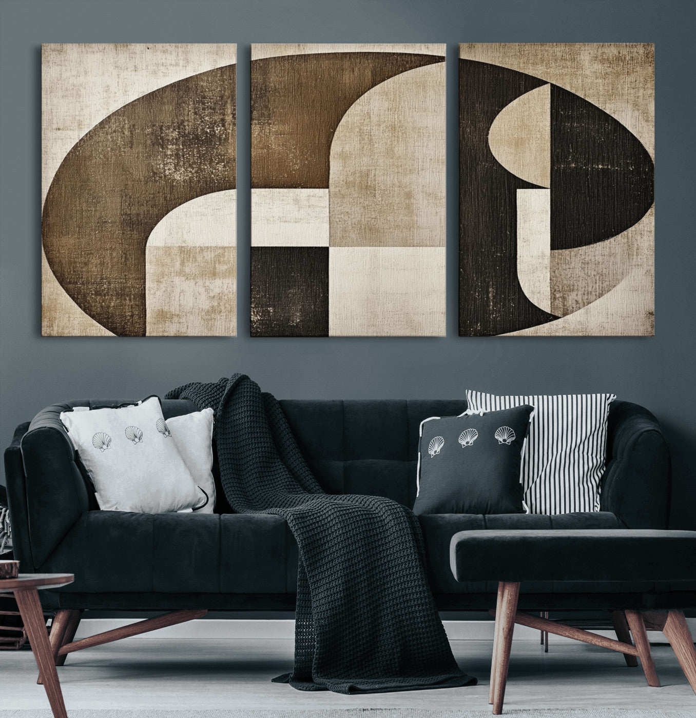 44796-MGV-CV-60X30-3P-Wabi Sabi Abstract Wall Art | Geometric Modern Minimalist Canvas Print with Neutral Mid Century Art