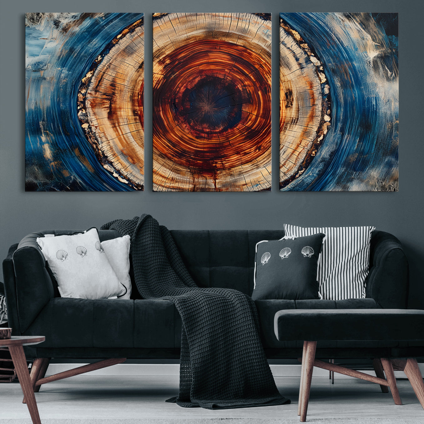90395-MGV-CV-60X30-3P-Abstract Framed Tree Rings Wall Decor, Wood Grain Rings Artwork Print, Nature Woodland Modern Wall