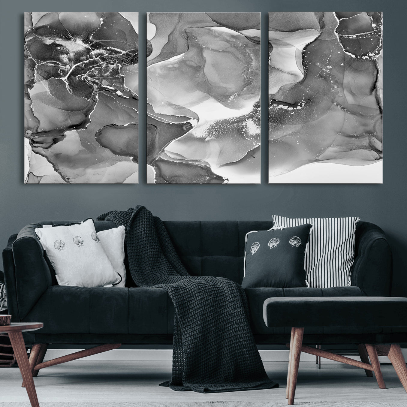 15911-MGV-CV-36X24-Black White Abstract Canvas Wall Art - Fluid Ink Artwork - Modern Luxury Wall Decor for Contemporary