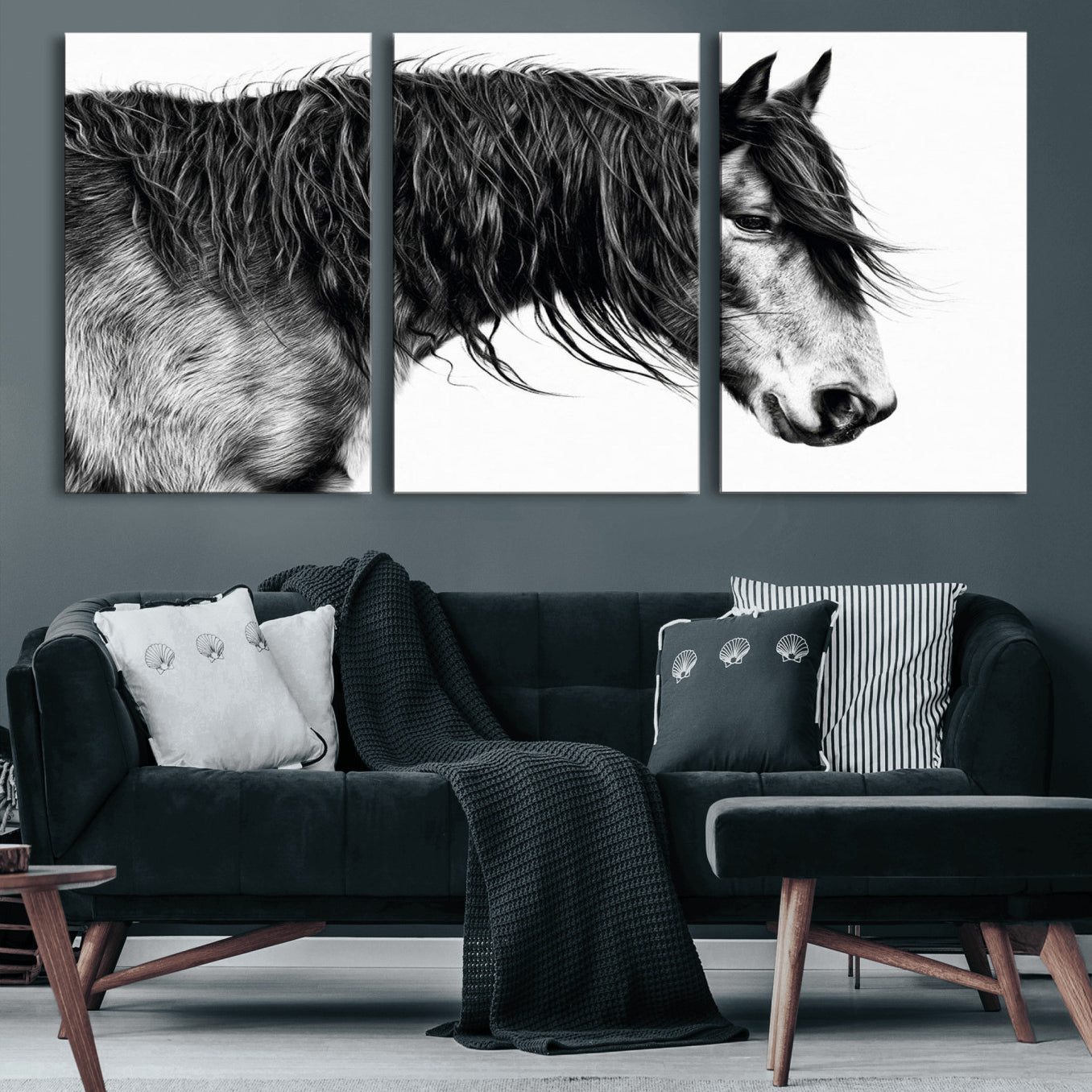 57694-MGV-CV-60X30-3P-Black Horse Wall Art Canvas Print for Farmhouse Decor and Woodland Decoration