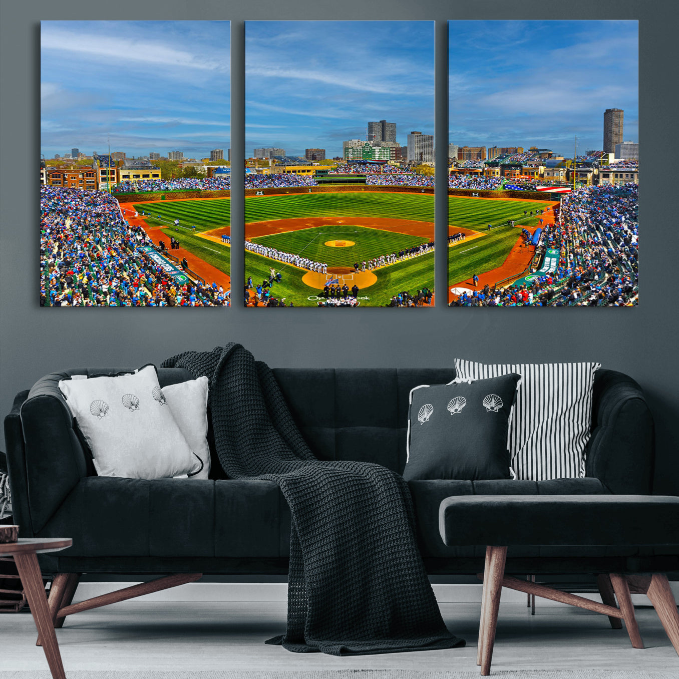 78105-MGV-CV-60X30-3P-Wrigley Field Chicago Cubs Panoramic Multi Piece Canvas Wall Art - Iconic Baseball Stadium Canvas