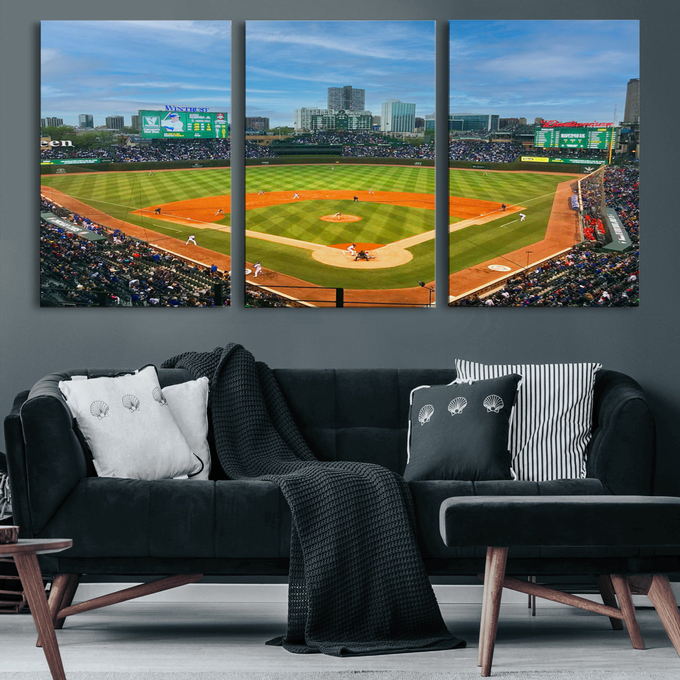 -Wrigley Field Chicago Cubs Panoramic Multi Piece Canvas Wall Art - Iconic Baseball Stadium Print for