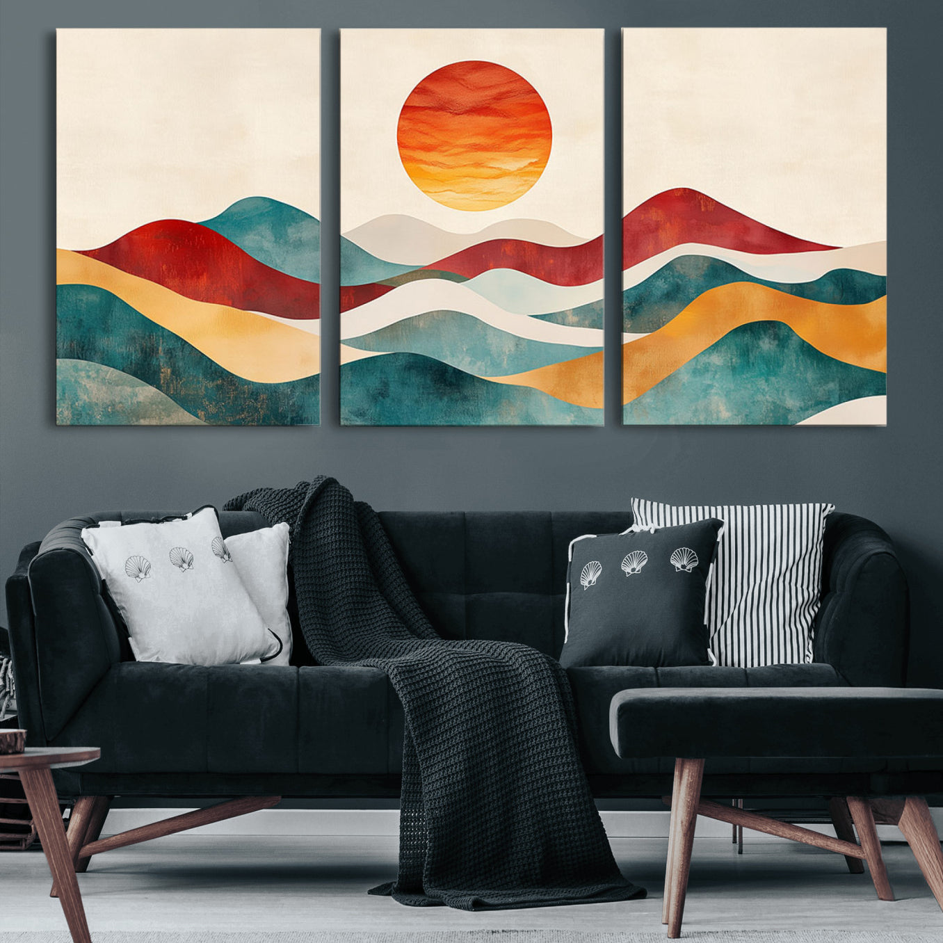 79094-MGV-CV-60X30-3P-Southwest Mountain Canvas - Boho Triptych Wall Art - Rustic Woodland Nursery Decor - Abstract Nature