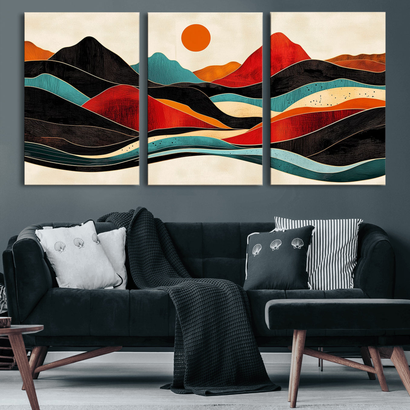29227-MGV-CV-60X30-3P-Western Wall Decor - Large Triptych Mountain Canvas - Boho Woodland Wall Art Print - Framed
