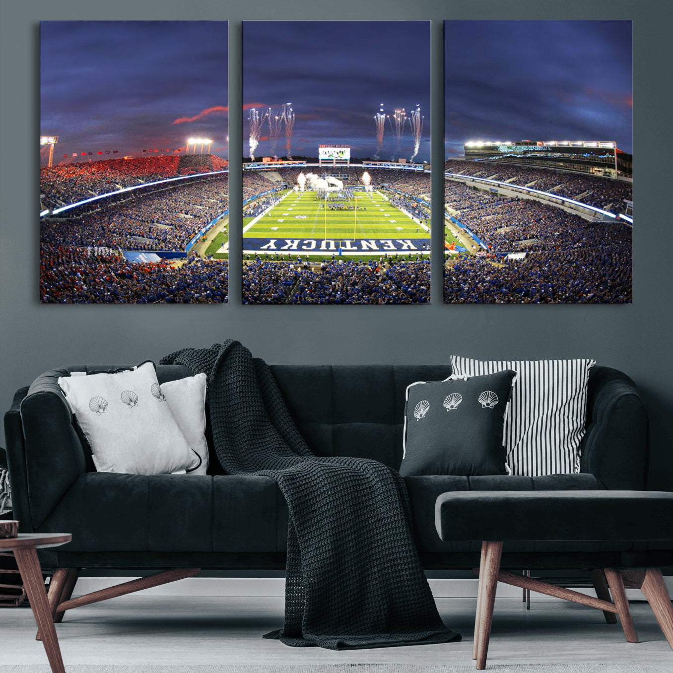 26008-MGV-CV-60X30-3P-Kroger Field Canvas Wall Art - Kentucky Stadium Wall Art Print - Sunset Football Stadium Wall Decor