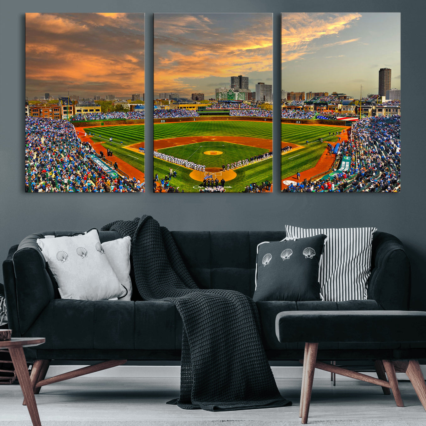 45635-MGV-CV-60X30-3P-Chicago Wrigley Field Canvas Wall Art - Iconic Baseball Stadium Art Print - Wrigley Field Chicago