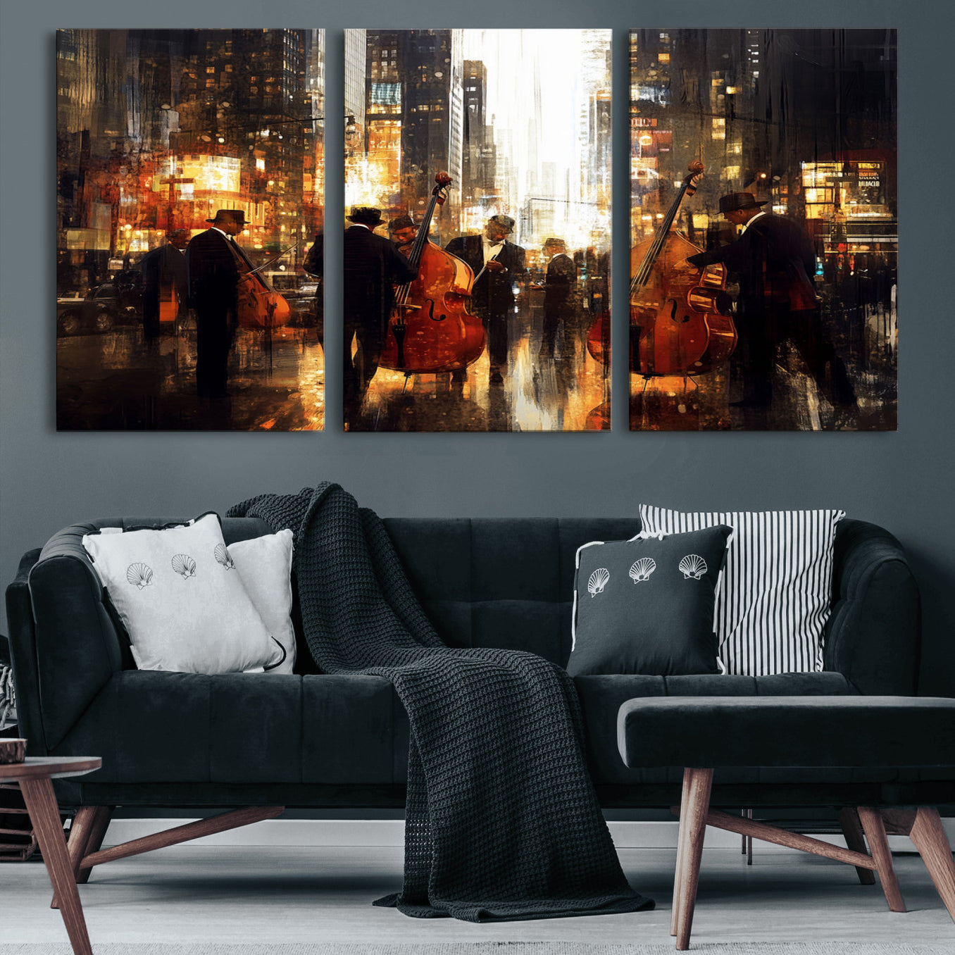 58782-MGV-CV-60X30-3P-Abstract Jazz Art Wall Art Canvas Print - Framed Abstract Music Canvas - Colorful Instrument Poster