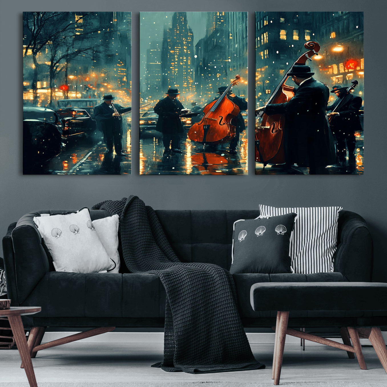 53391-MGV-CV-60X30-3P-African American Jazz Art Print - Framed Abstract Music Canvas - Colorful Instrument Poster for