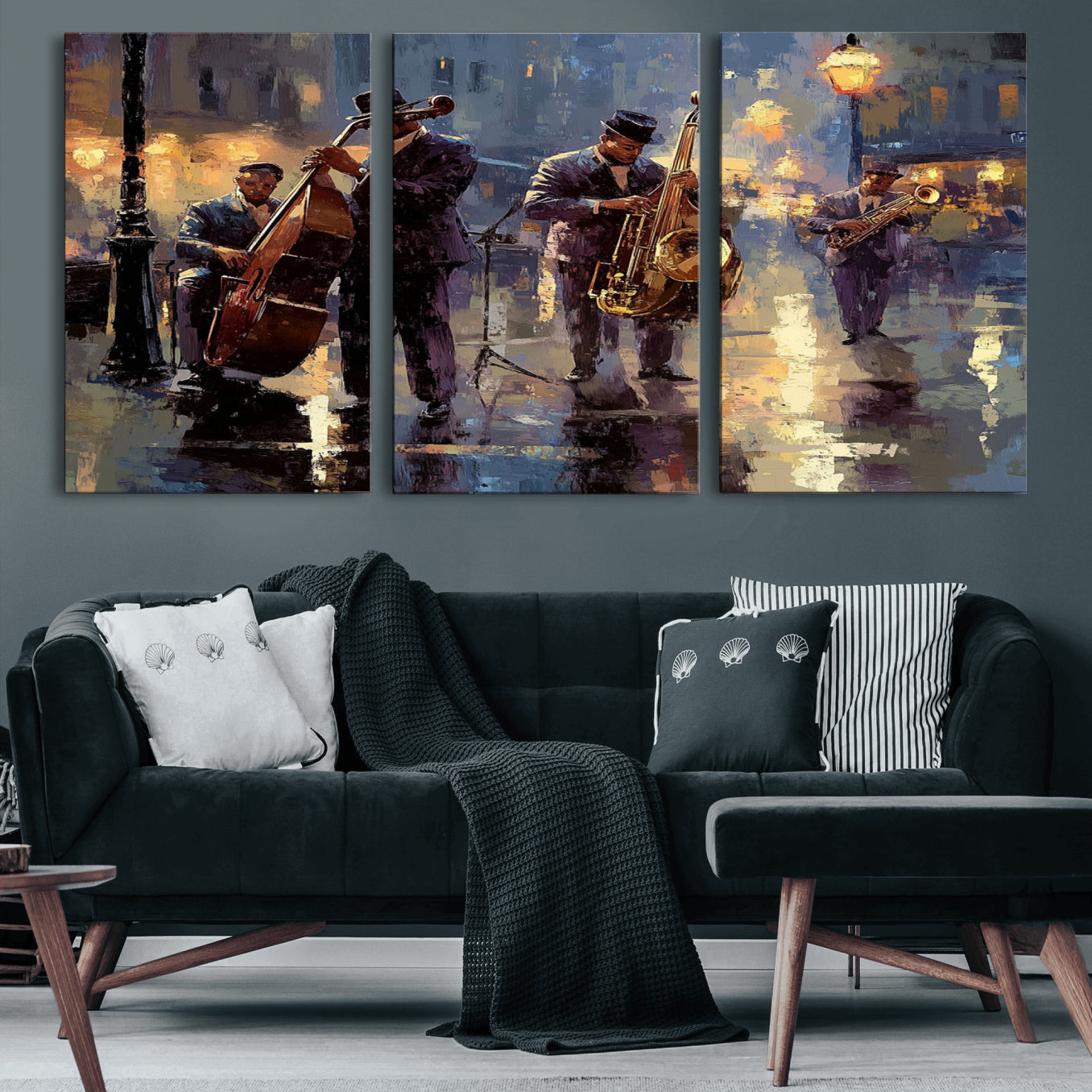 79232-MGV-CV-60X30-3P-Afro Abstract Jazz Music Canvas Print - African American Wall Art - Colorful Framed Afro Abstract