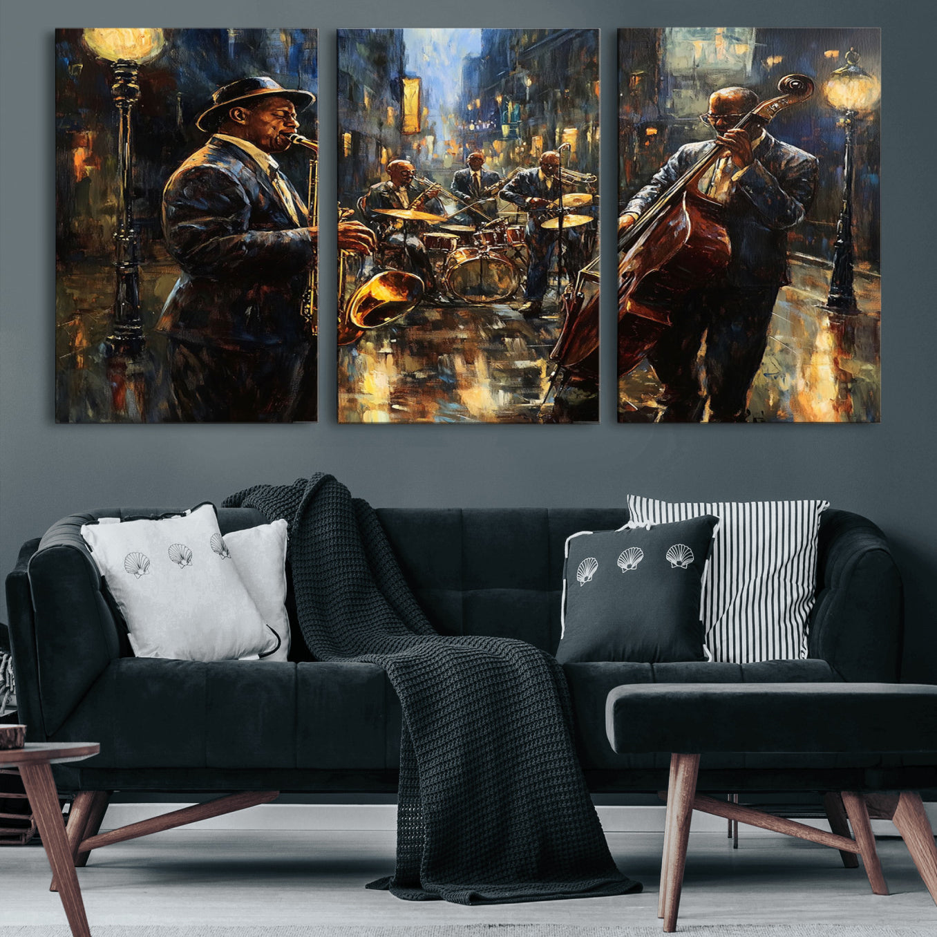 36990-MGV-CV-60X30-3P-Jazz Canvas Wall Art Print - Abstract African American Music Art - Framed Posters for Living Room or