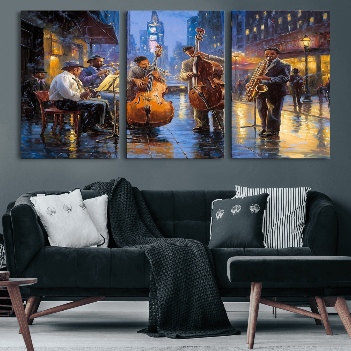 58694-MGV-CV-60X30-3P - Colorful Jazz Wall Art - African American Music Canvas Print - Framed Abstract Music Poster for Home