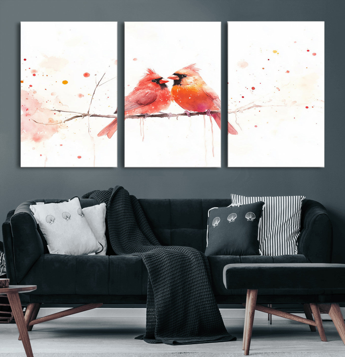 98171-MGV-CV-60X30-3P-Cardinal Bird Canvas Wall Art - Male and Female Cardinal Print - Nature-Inspired Bird Wall Decor for