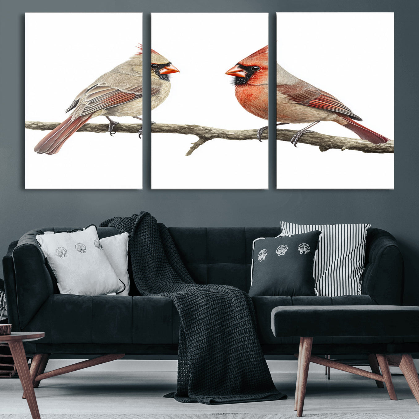 -Cardinal Canvas Wall Art - Male and Female Cardinal Print - Nature-Inspired Bird Wall Decor for Home