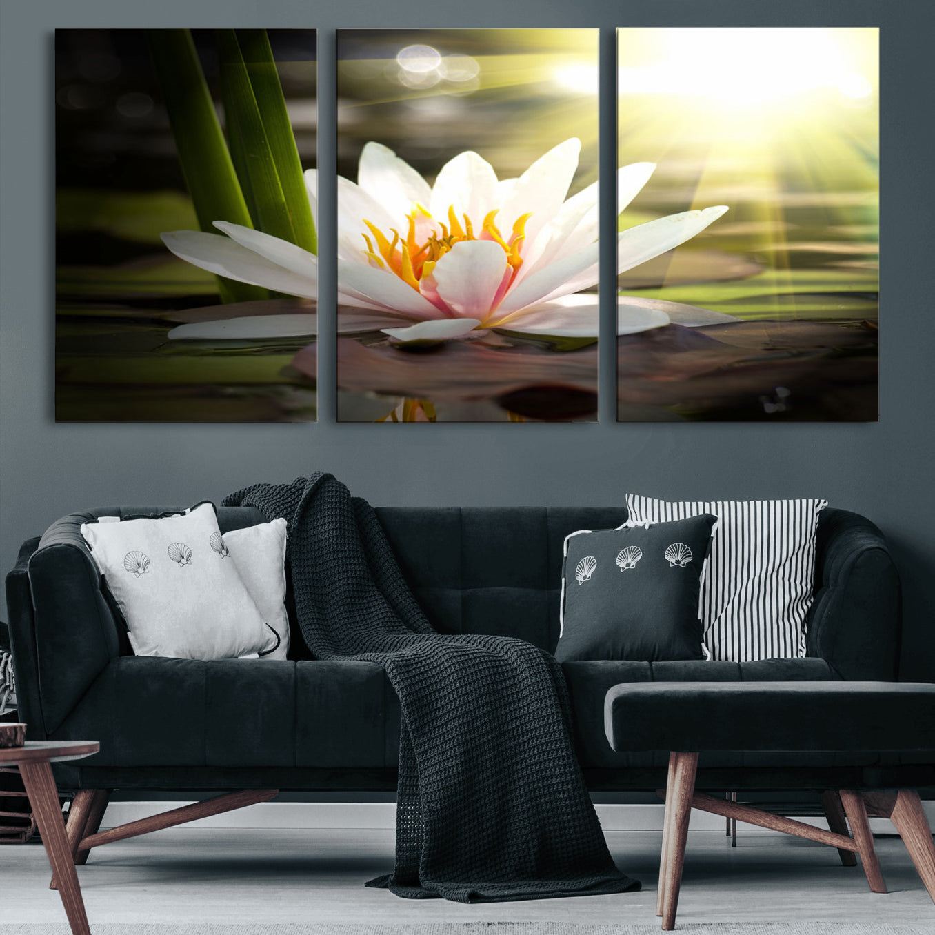 MGV-CV-60X30-3P - Lotus Flower Wall Art Canvas Print, Water Lily Large Wall Art Canvas Print