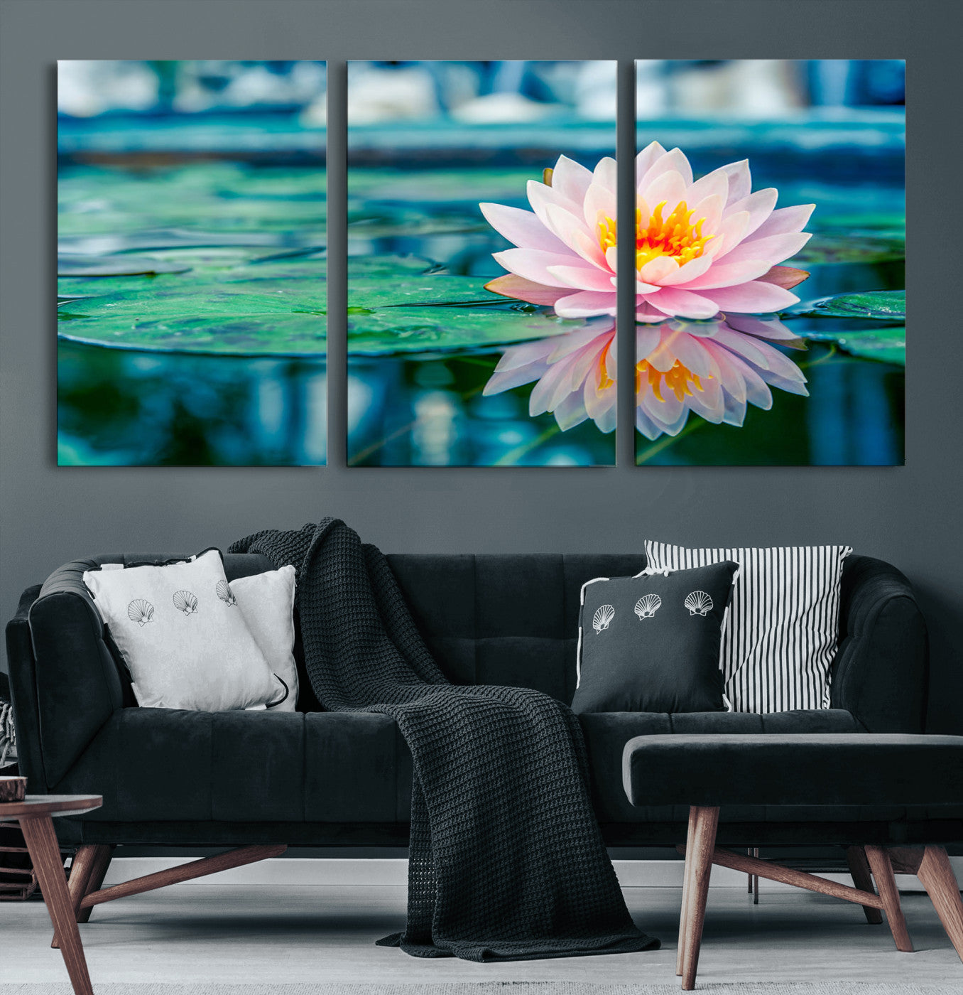 30320-MGV-CV-60X30-3P-Lotus Flower Wall Art Canvas Print, Water Lily Large Wall Art Canvas Print for Yoga Room Decor,