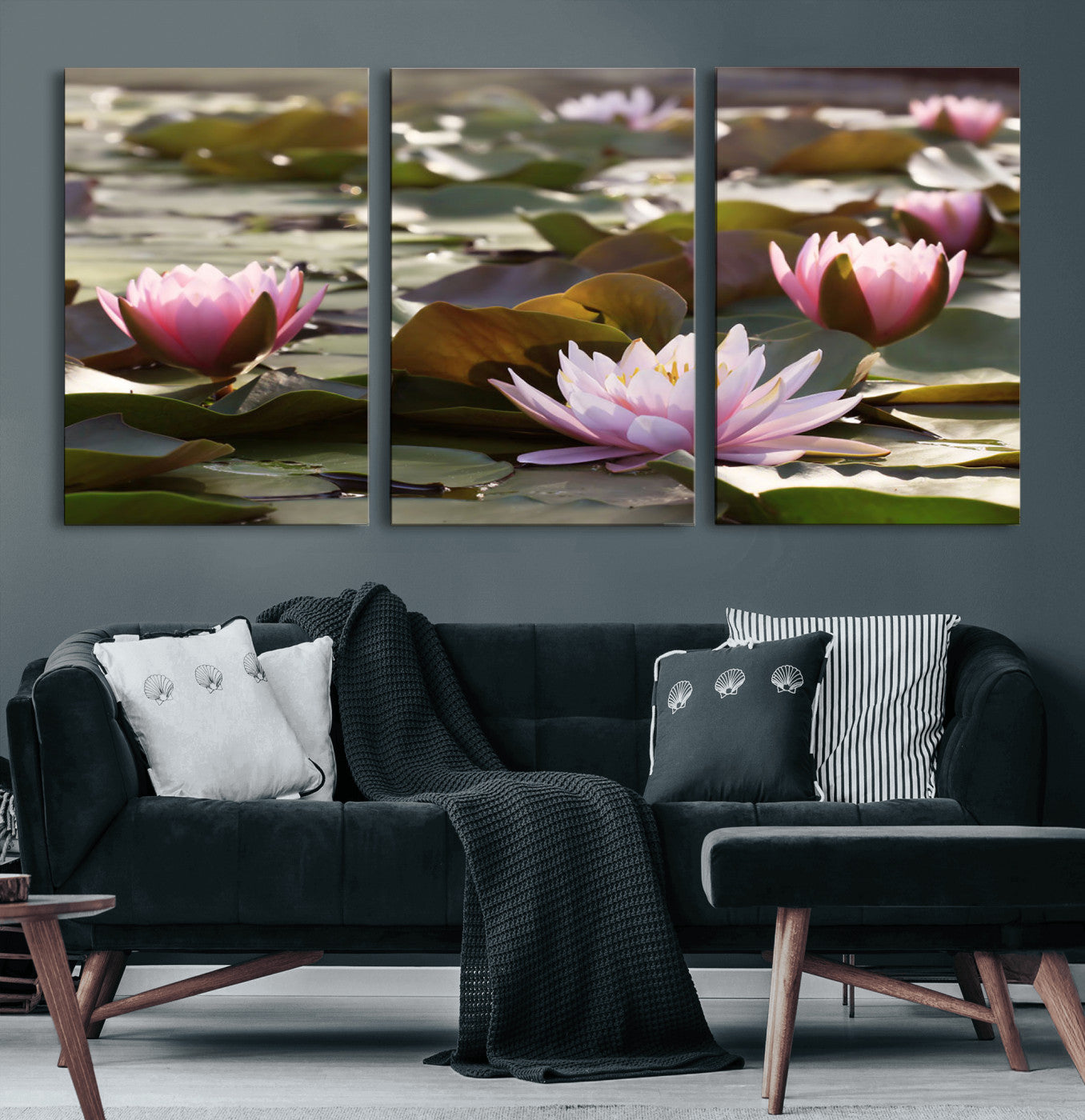28394-MGV-CV-60X30-3P-Lotus Flower Wall Art Canvas Print, Water Lily Large Wall Art Canvas Print for Yoga Room Decor,