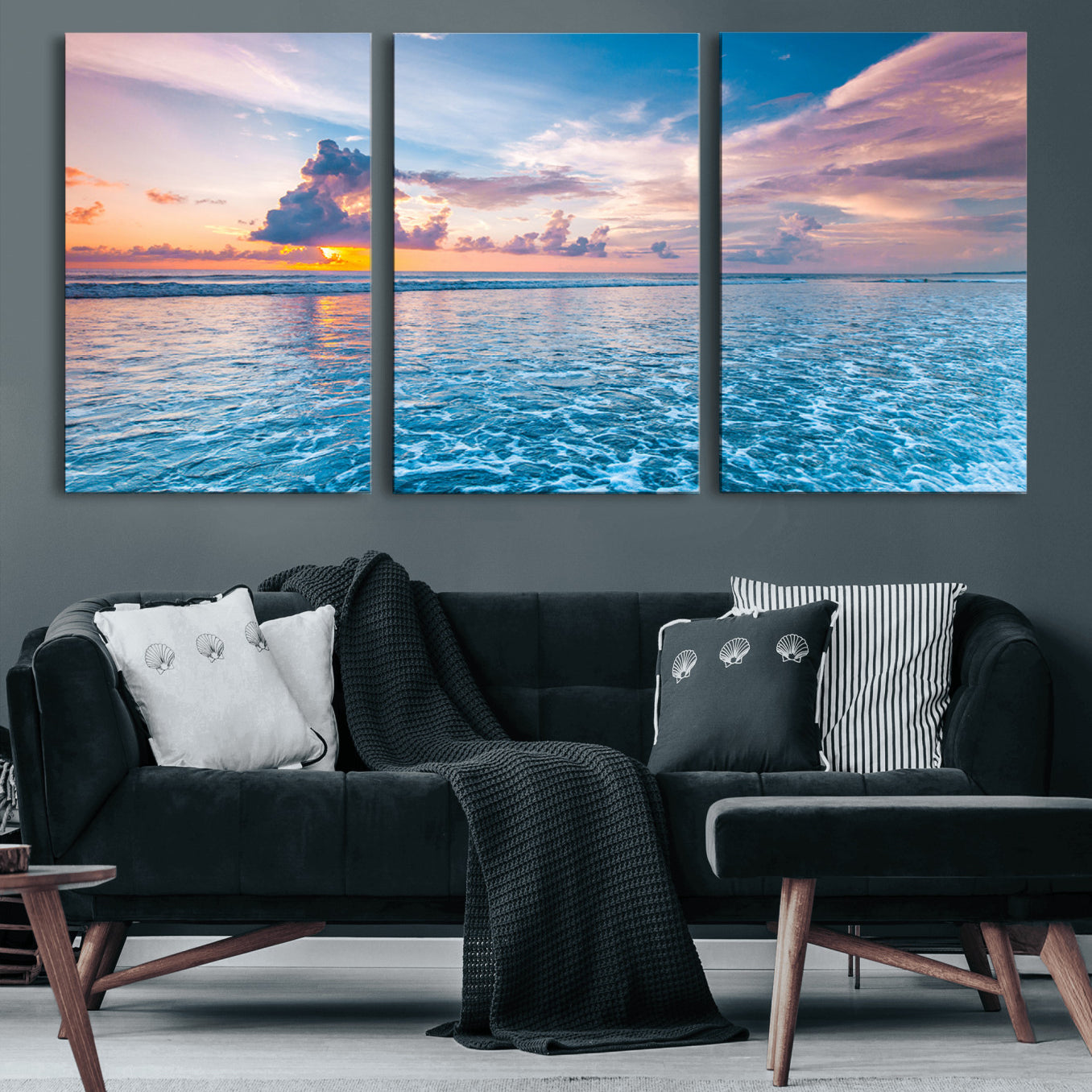 36641-MGV-CV-36X24-Ocean Sunset Canvas Wall Art Print – Tranquil Seascape Vibrant Sky Rolling Waves Coastal Artwork for Home, Office
