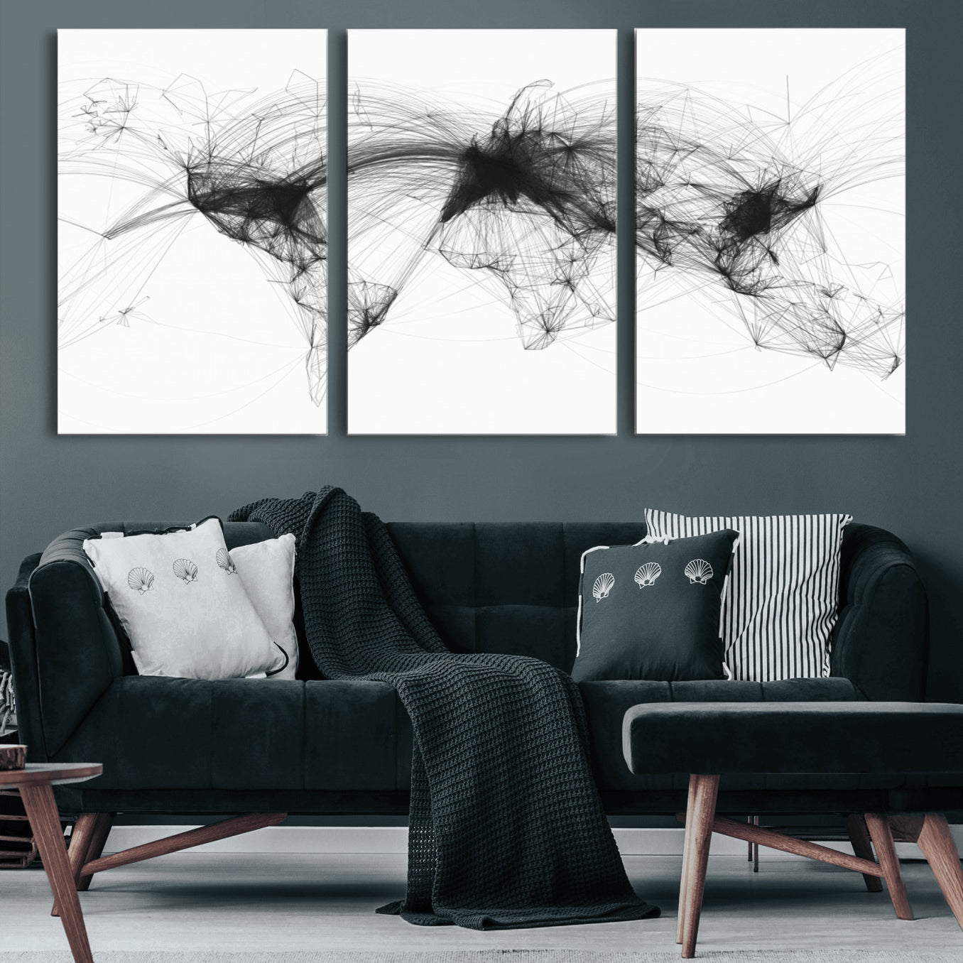Black-Flight-Routes-MGV-CV-60X30-3P-Flight Routes Air Traffic Map Canvas Wall Art - Framed - Ready to Hang