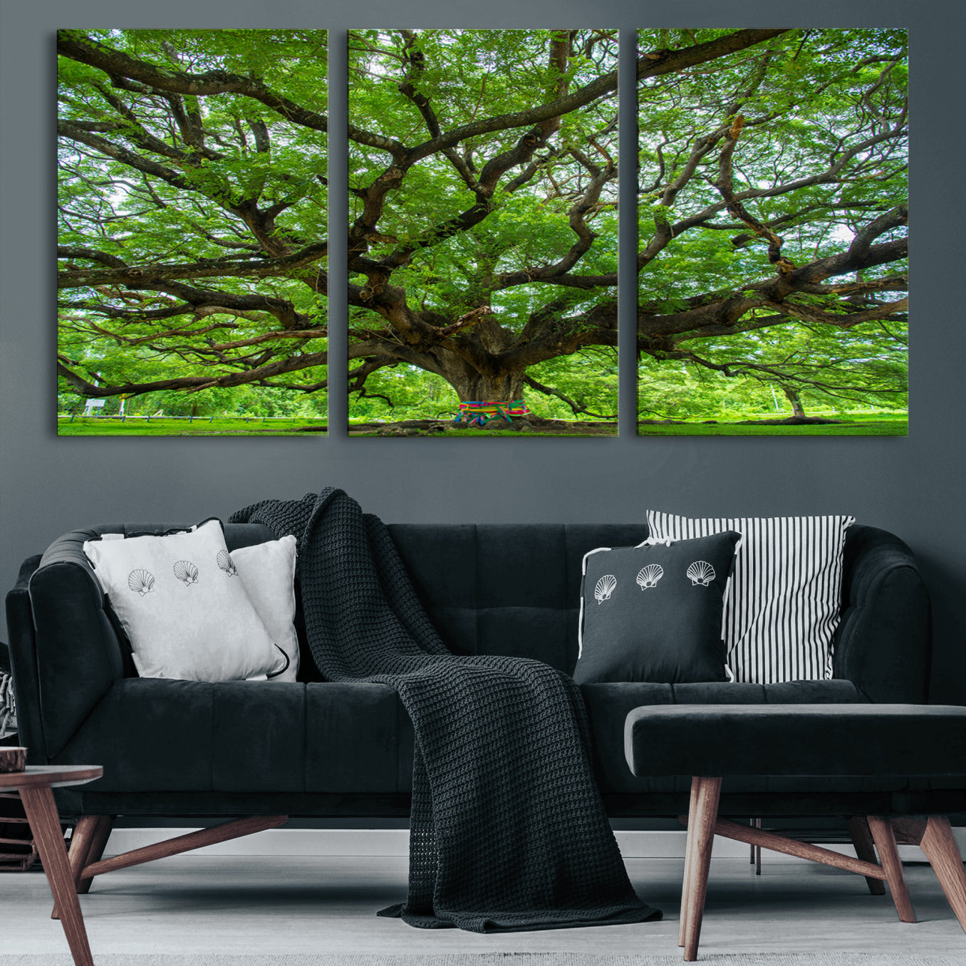 16118389-MGV-CV-60X30-3P-Angel Oak Tree Wall Art Canvas Print – Framed Majestic Woodland Scene with Rustic Oak Artwork for Home, Office, Living Room