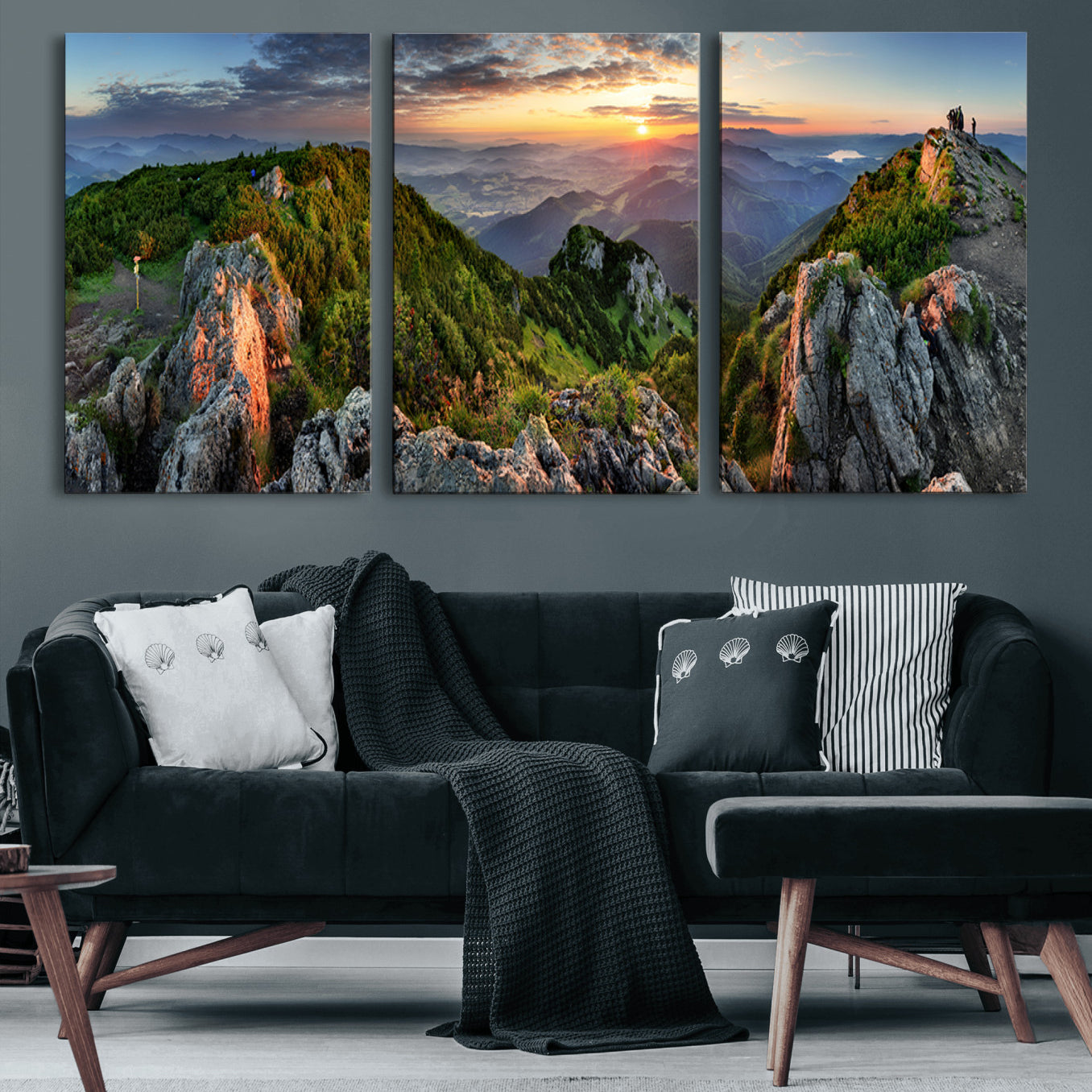 51582565-MGV-CV-60X30-3P-Mountain Sunset Panoramic Canvas Print – Scenic Wilderness Landscape, Majestic Summit , Multi-Panel
