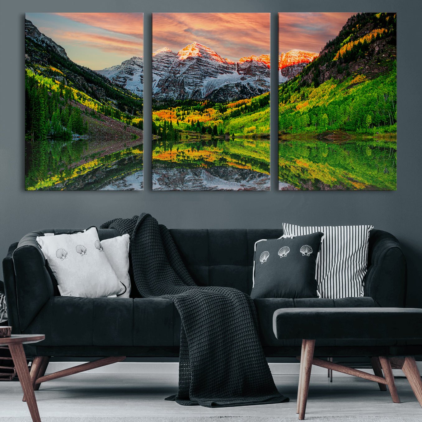 59533484-MGV-CV-36X24-Maroon Bells Lake Wall Art Canvas Print – Framed Majestic Colorado Mountain Scene with Autumn Reflection Artwork for Home, Office