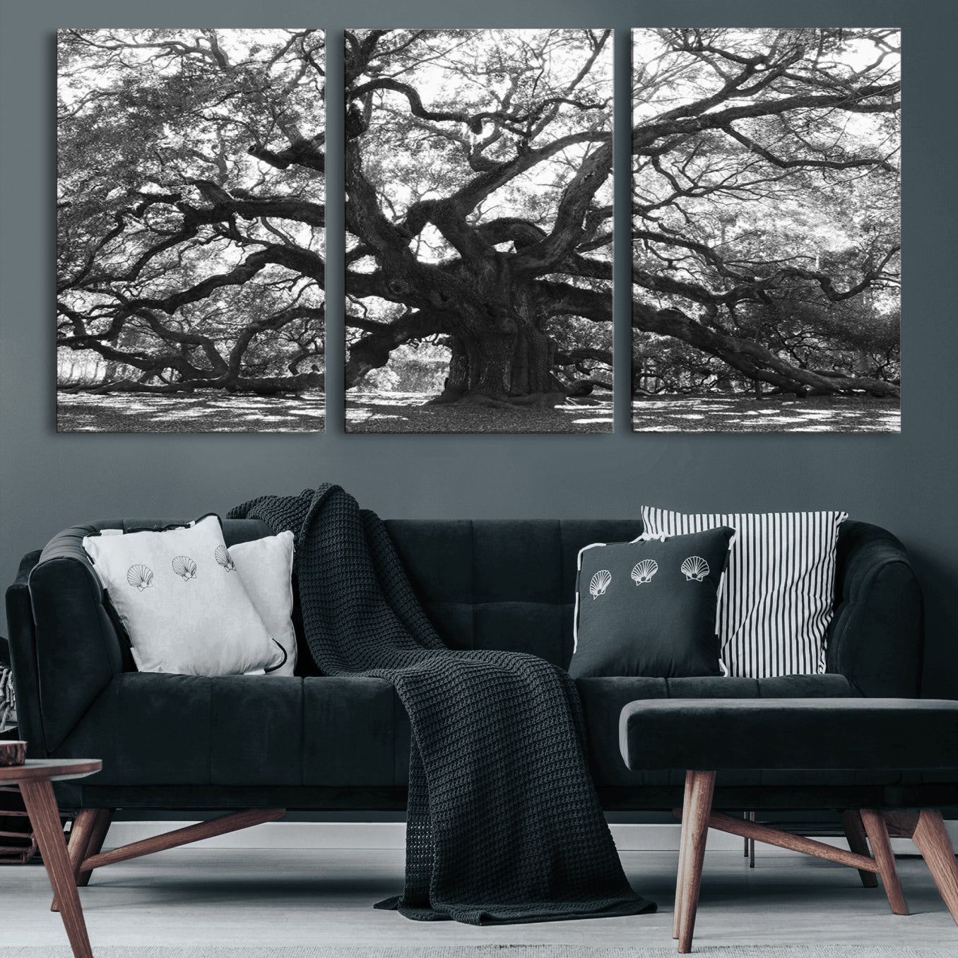81655611-MGV-CV-60X30-3P-Ancient Oak Wall Art Canvas Print, Framed Twisted Branches Art Picture Print, Gnarled Tree Perfect Moody Nature Decor Artwork