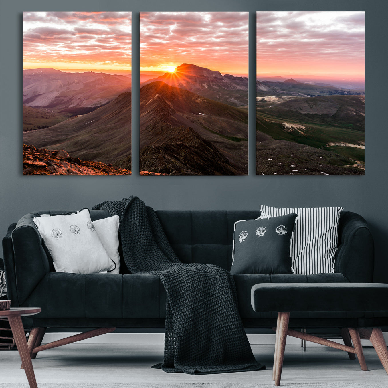 -Mountain Sunrise Wall Art Canvas Print, Framed Alpine Ridge Art Picture Print, Mountain Range
