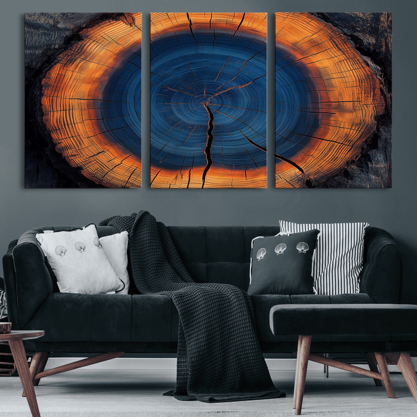 54040961-MGV-CV-60X30-3P-Abstract Tree Ring Wall Art Print – Natural Rustic Wood Canvas, Framed Tree Stump Artwork, Modern Nature Design for Home, Office