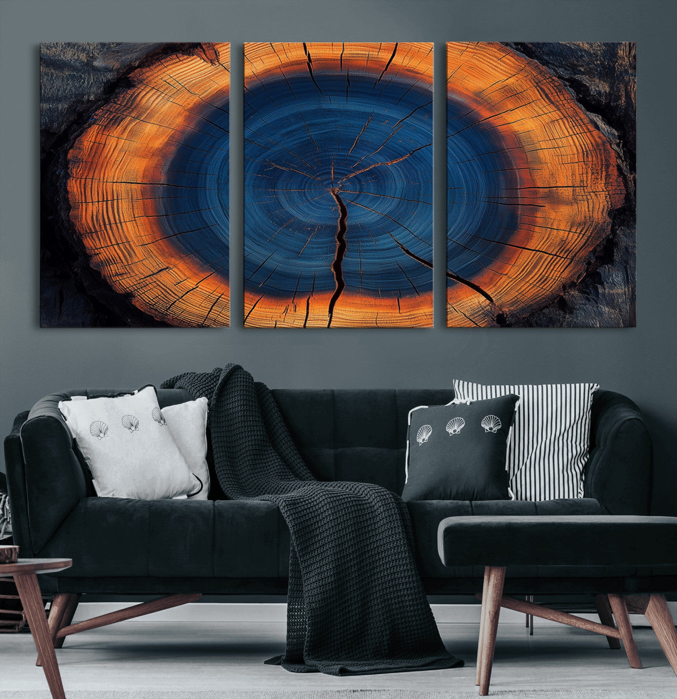 MGV-CV-60X30-3P - Abstract Tree Ring Wall Art Print, Natural Rustic Wood Texture Canvas Print, Framed Tree Ring Printing, Wood Tree Stump Artwork Canvas Print