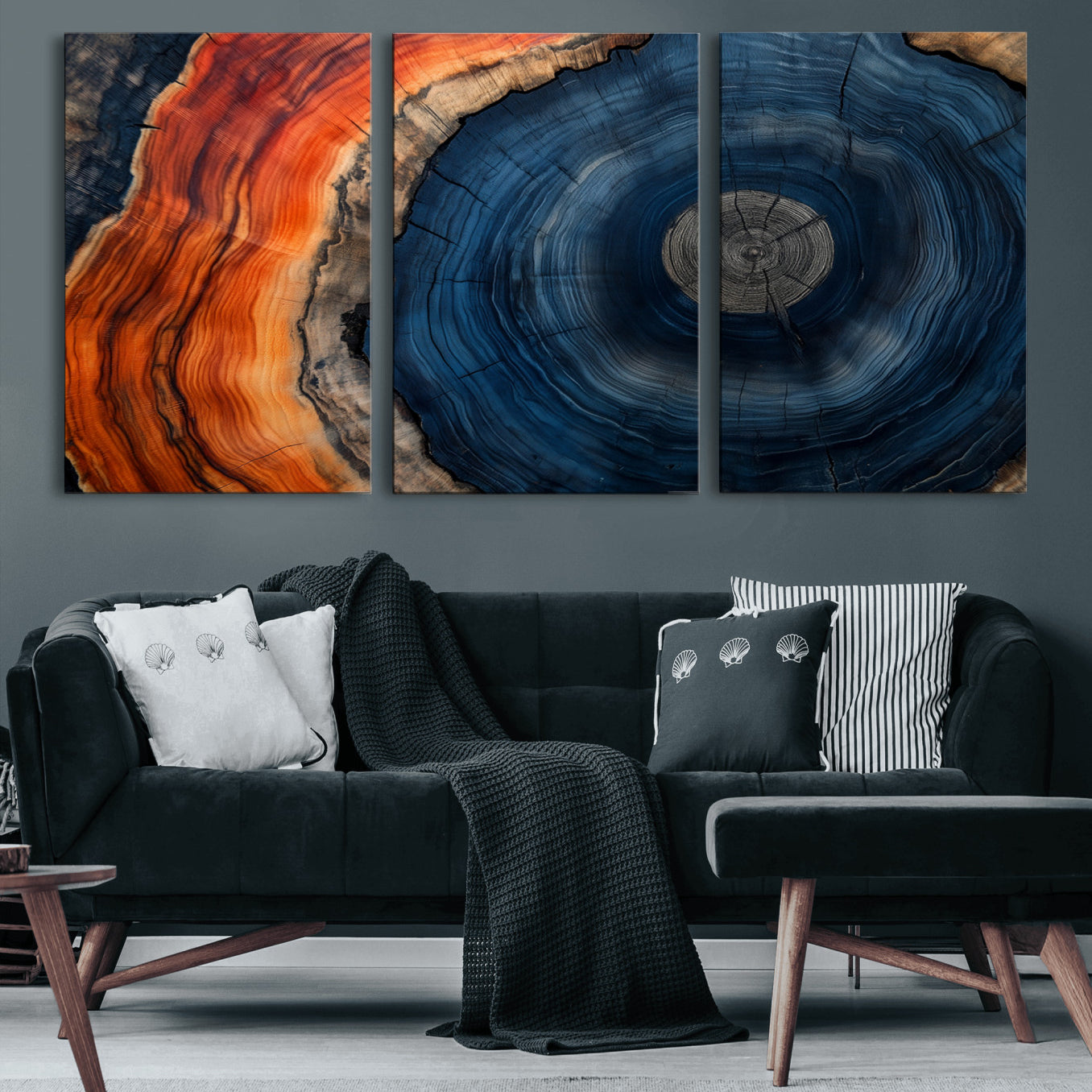 99491700-MGV-CV-60X30-3P-Tree Rings Wall Art Canvas Print, Rustic Wood Print, Framed Natural Texture Art Print, Wood Grain