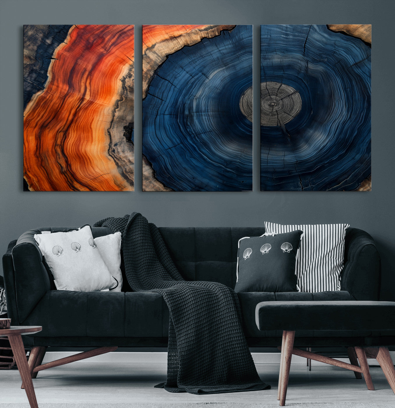 99491700-MGV-CV-60X30-3P-Tree Rings Wall Art Canvas Print, Rustic Wood Print, Framed Natural Texture Art Print, Wood Grain