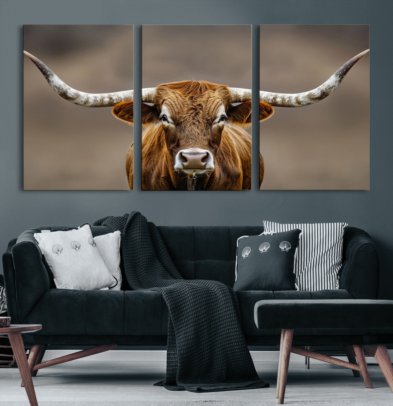 12179171-MGV-CV-36X24-Texas Longhorn Wall Art Canvas Print – Brown Bull Rustic Ranch Western Cattle Nature Artwork for Home Office