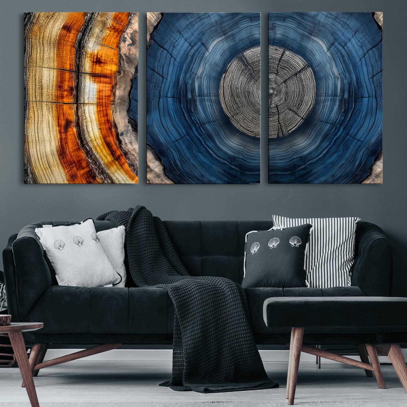 79754215-MGV-CV-60X30-3P-Abstract Tree Rings Wall Art Canvas Print - Wood Grain Rings Artwork Print - Nature Woodland Modern