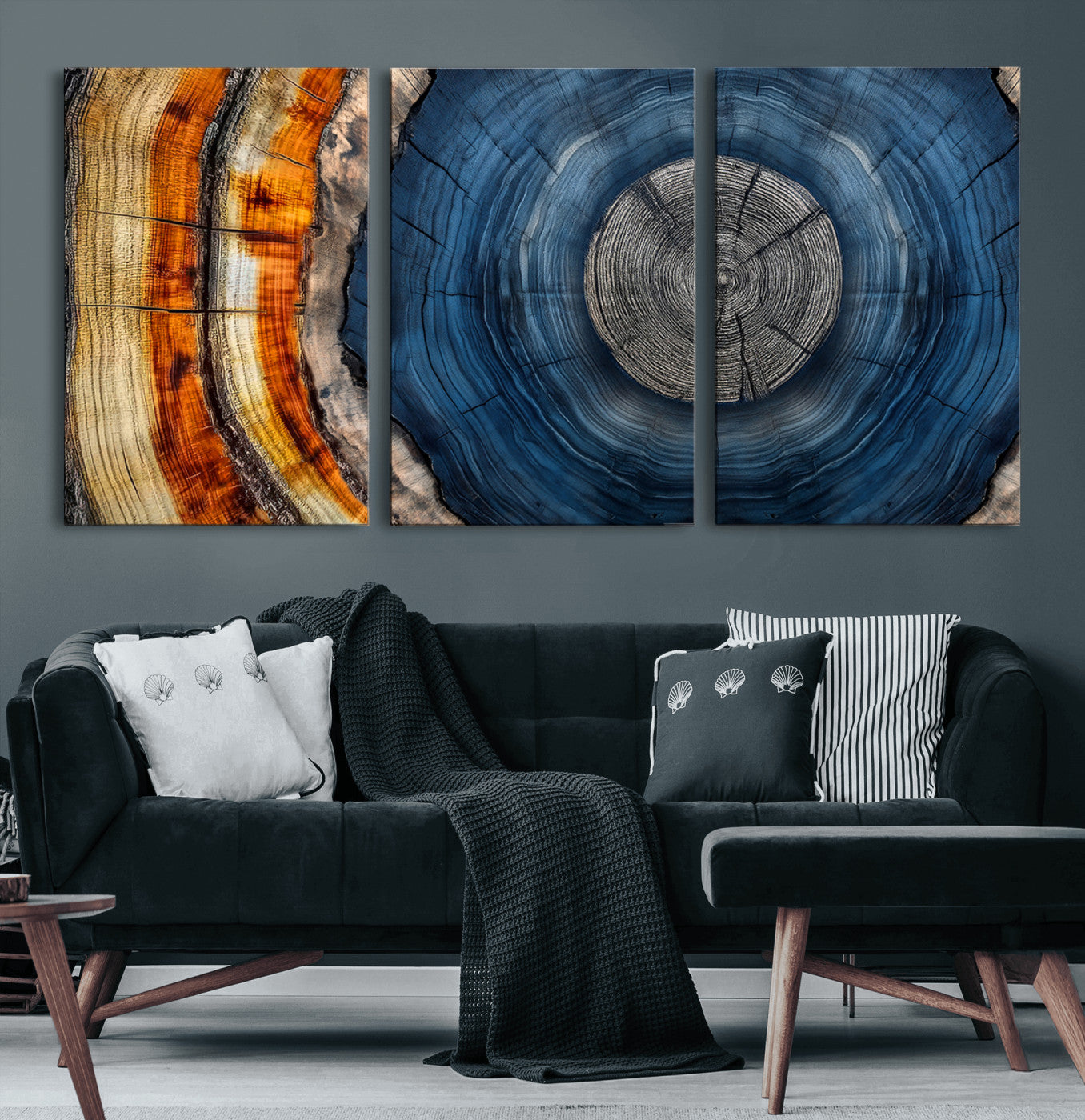 79754215-MGV-CV-60X30-3P-Abstract Tree Rings Wall Art Canvas Print - Wood Grain Rings Artwork Print - Nature Woodland Modern