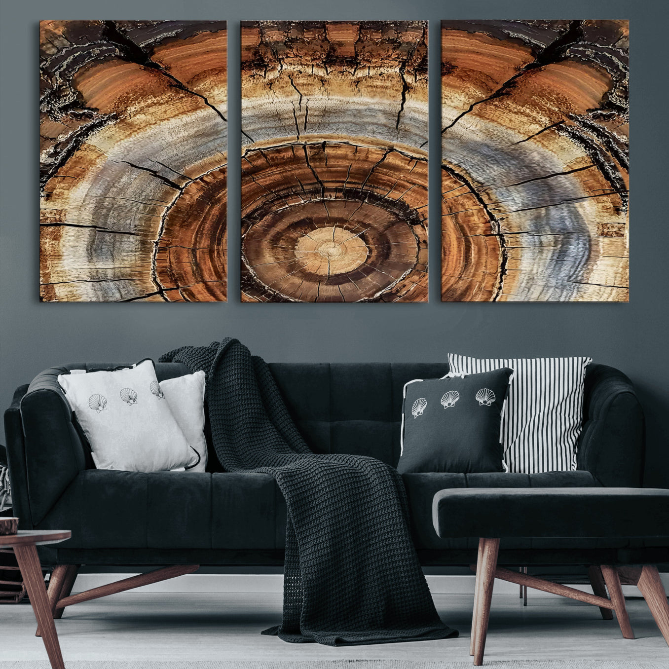15184146-MGV-CV-36X24 - Tree Rings Wall Art Canvas Print, Framed Wood Texture Art Picture Print, Rustic Pattern Perfect Rustic Organic Decor Artwork