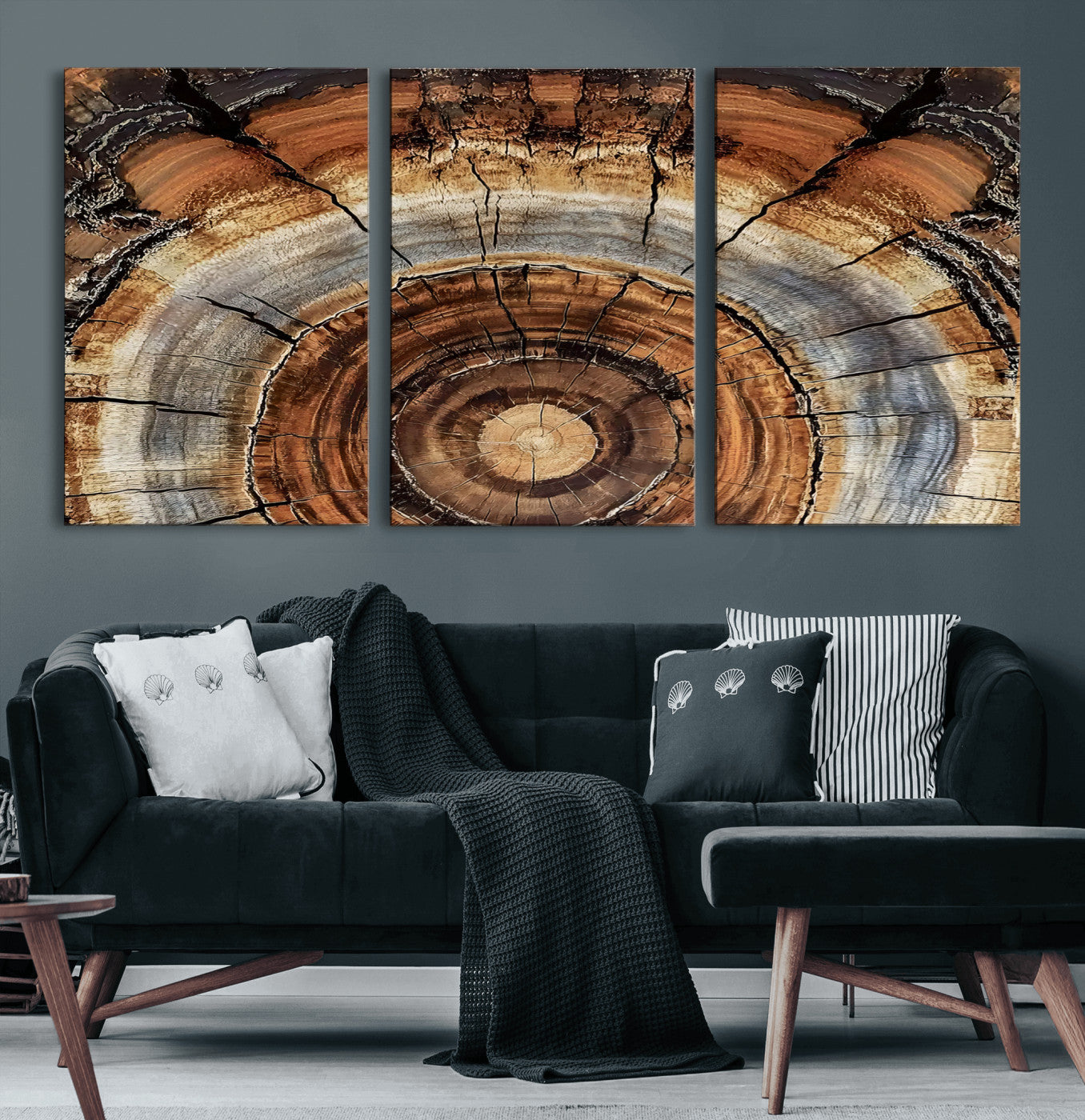15184146-MGV-CV-36X24 - Tree Rings Wall Art Canvas Print, Framed Wood Texture Art Picture Print, Rustic Pattern Perfect Rustic Organic Decor Artwork