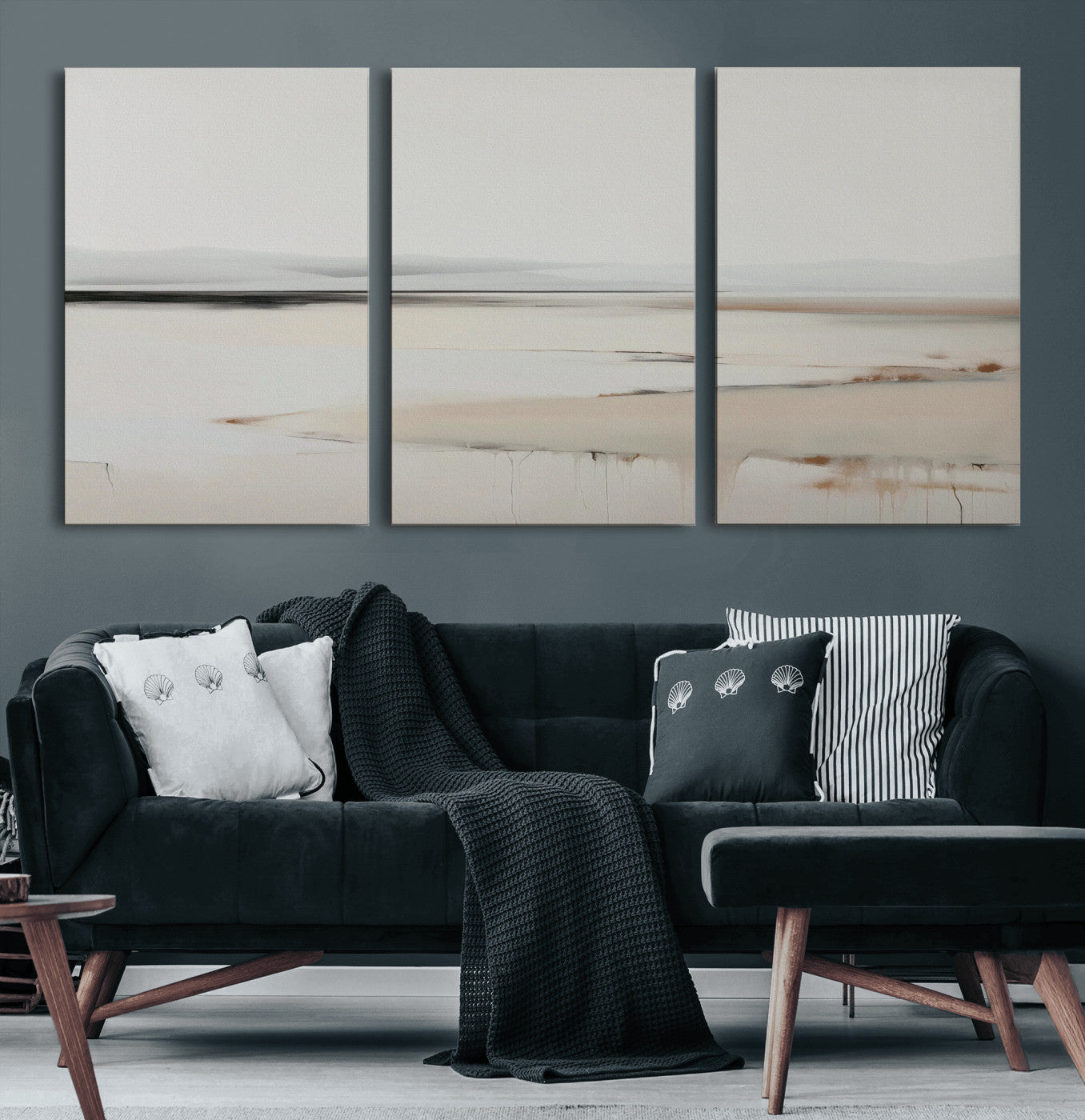 89410095-MGV-CV-60X30-3P-Minimalist Landscape Wall Art Canvas Print – Framed Soft Horizon Abstract Seascape Earthy Tones Artwork for Home Office